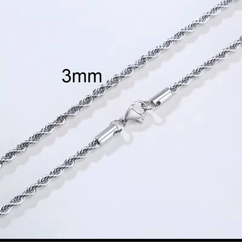 Men Ropes Long Silver Stainless Steel Minimalist Twist Rope Chain Necklace - Picture 5 of 5